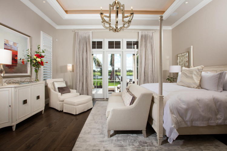 Home Design: Subdued lighting in the master bedroom facilitates rest and relaxation.